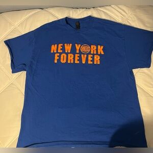 Gildan Royal Blue New York Forever Knicks Short Sleeve Tee with Orange Print